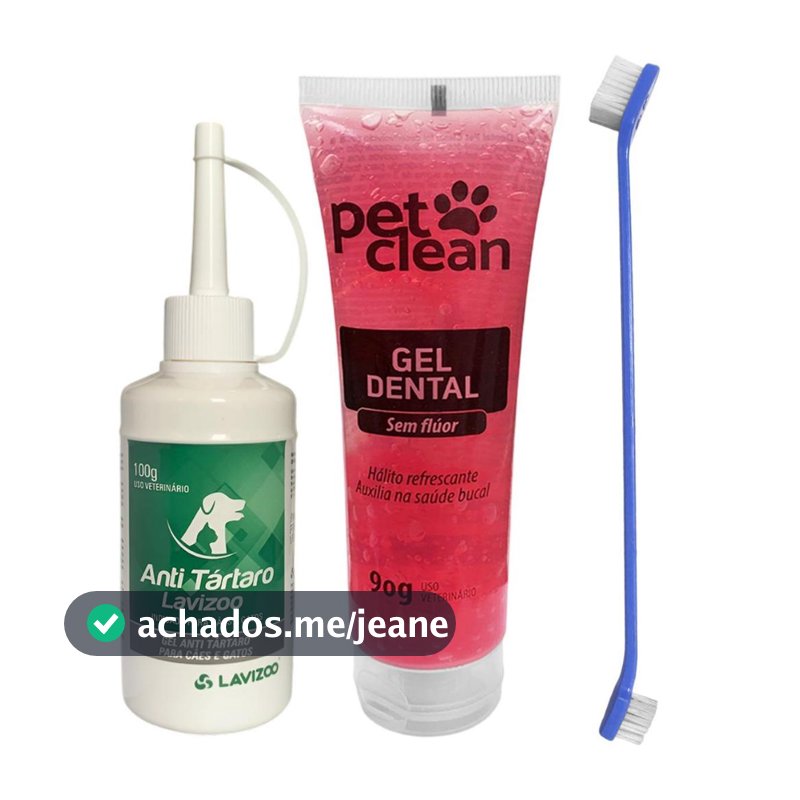 Kit Removedor de Tartato Lavizoo 100g Cães E Gatos + Escova Dupla + Pasta de Dente Gel Pet Sabores
