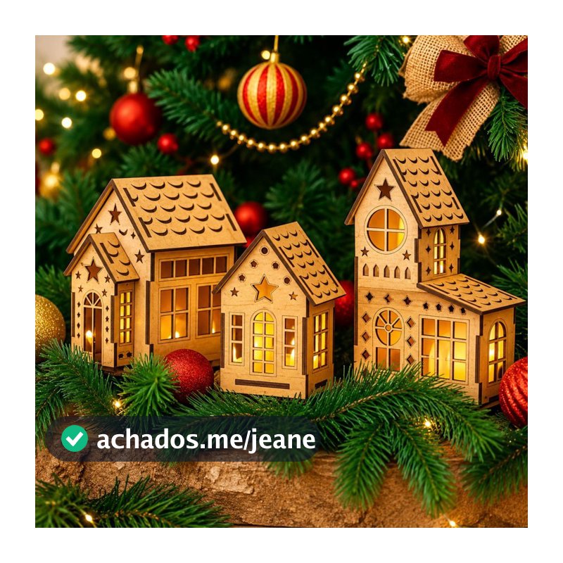 Casinhas Natalinas Decorativas em MDF 3mm – Natal, Miniaturas para Montar