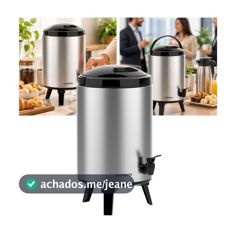 Garrafa Térmica Cooler Isotérmica de Inox Botijão com Pé 9,5 Litros com Alça Transporte e Porta Copo