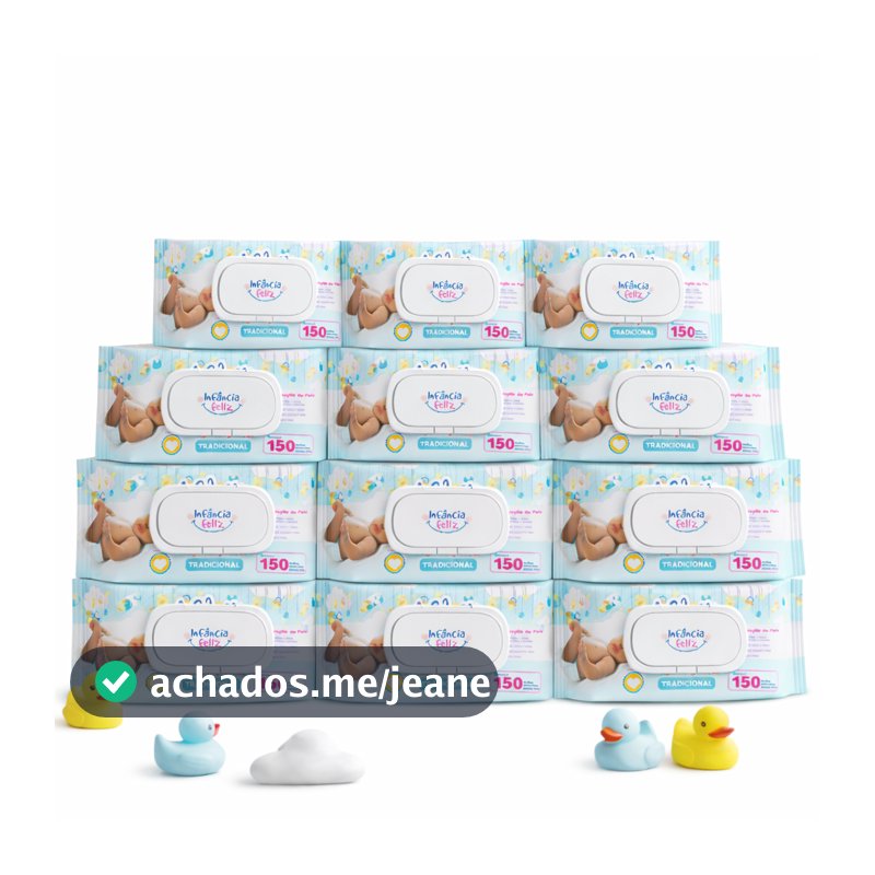 Kit 12 Toalhas Umedecidas Infância Feliz 150 Folhas 98% Água com Tampa Lenço Umedecido