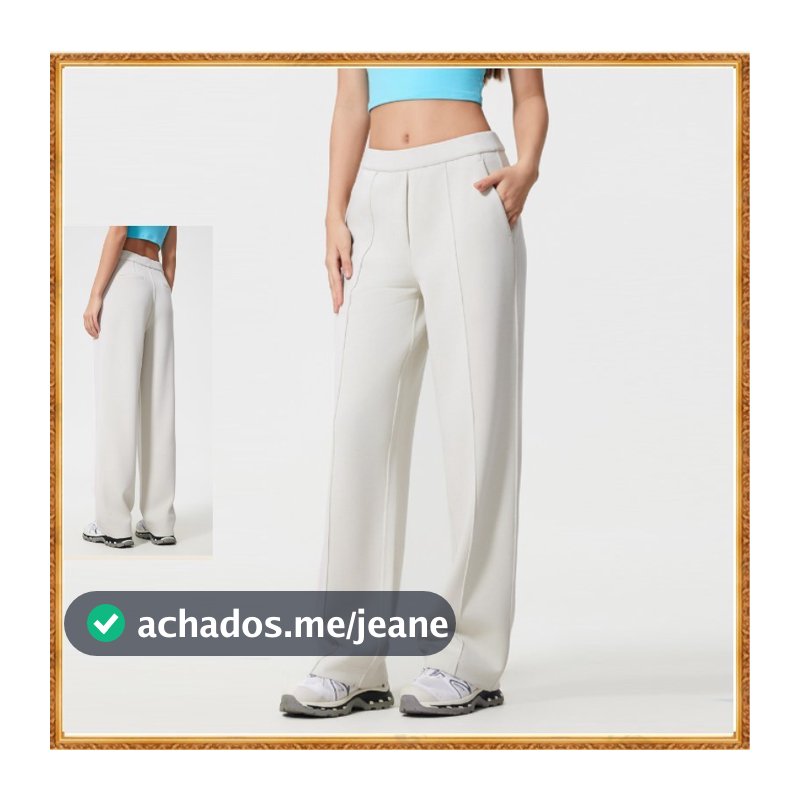 Calças Lulu de Cintura Média, Casuais, de Perna Larga, com Caimento Solto e Slim, Moda Esportiva e Versátil D25047