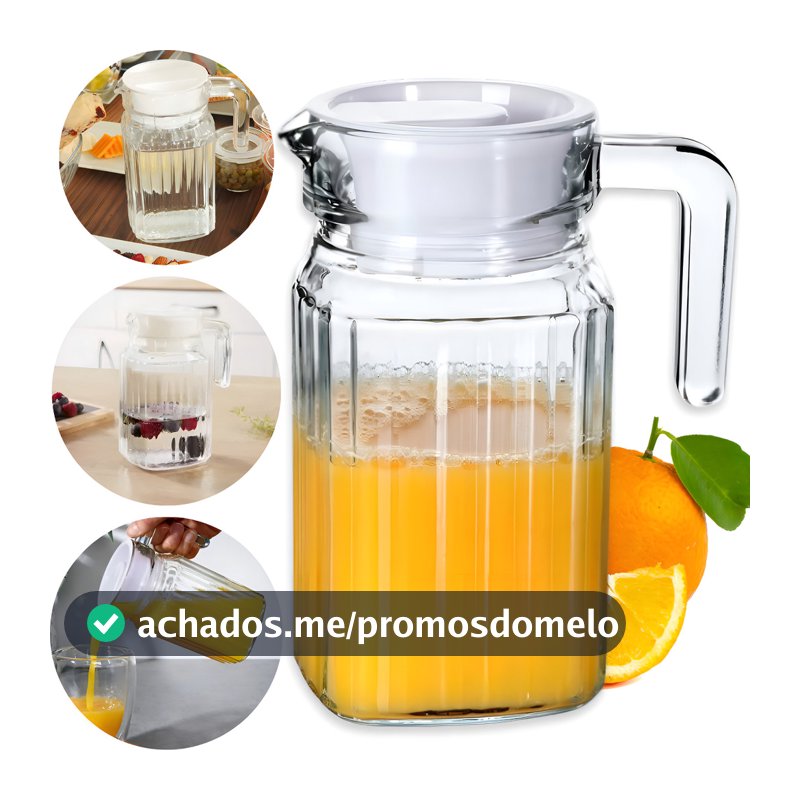Jarra C/ Tampa 500ml Em vidro Servir Suco Vitamina Refresco Agua Chá Cor Transparente