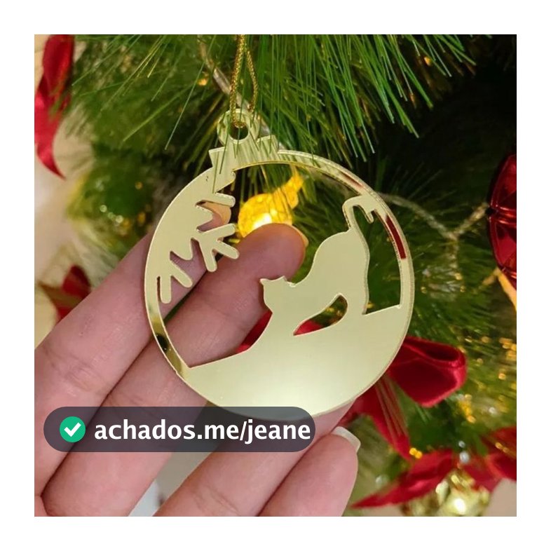 Kit 6 Enfeites de Natal Gato em Acrílico Espelhado Decoração Elegante de Árvore Natalina Moderna