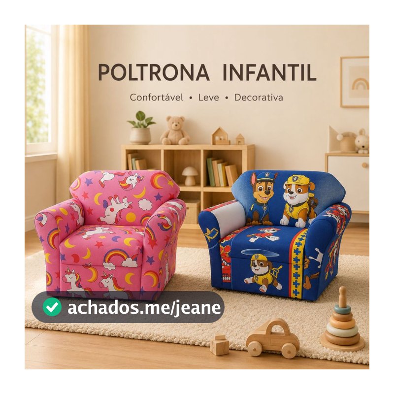Poltrona Infantil Decorativa Sofá Kids Menino Menina Unicórnio Patrulha Quarto Infantil