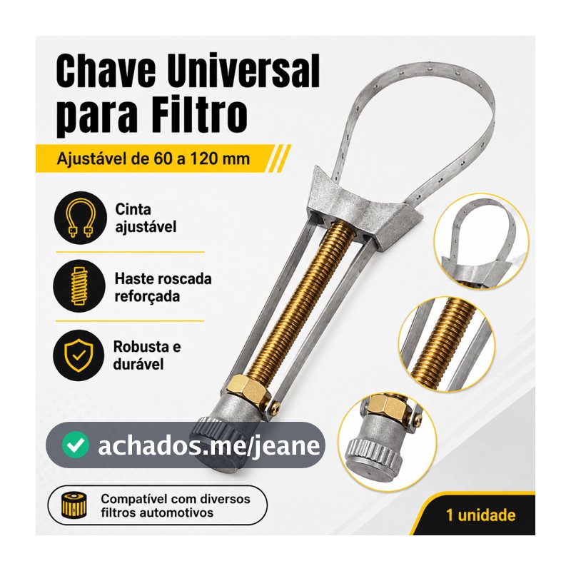 Chave para Filtro de Óleo Ajustável de 60 a 120 mm com Cinta de Aço Inoxidável, 1 Unidade