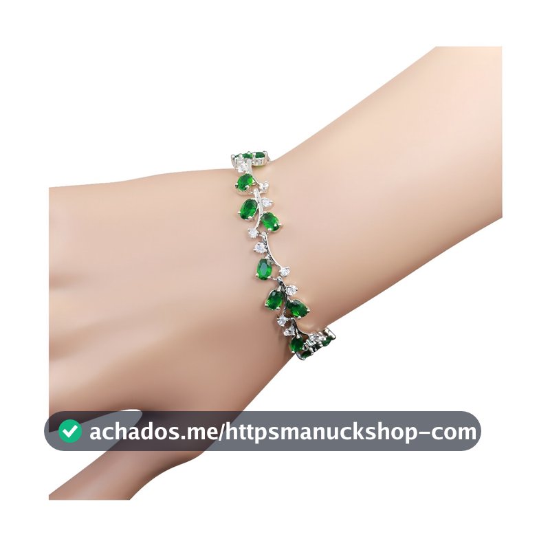 Moda Feminina Aço Inoxidável Titânio Zircão Verde Azul Pedra Preciosa Água Tijolo Flor Pulseira De Noivado Acessórios De