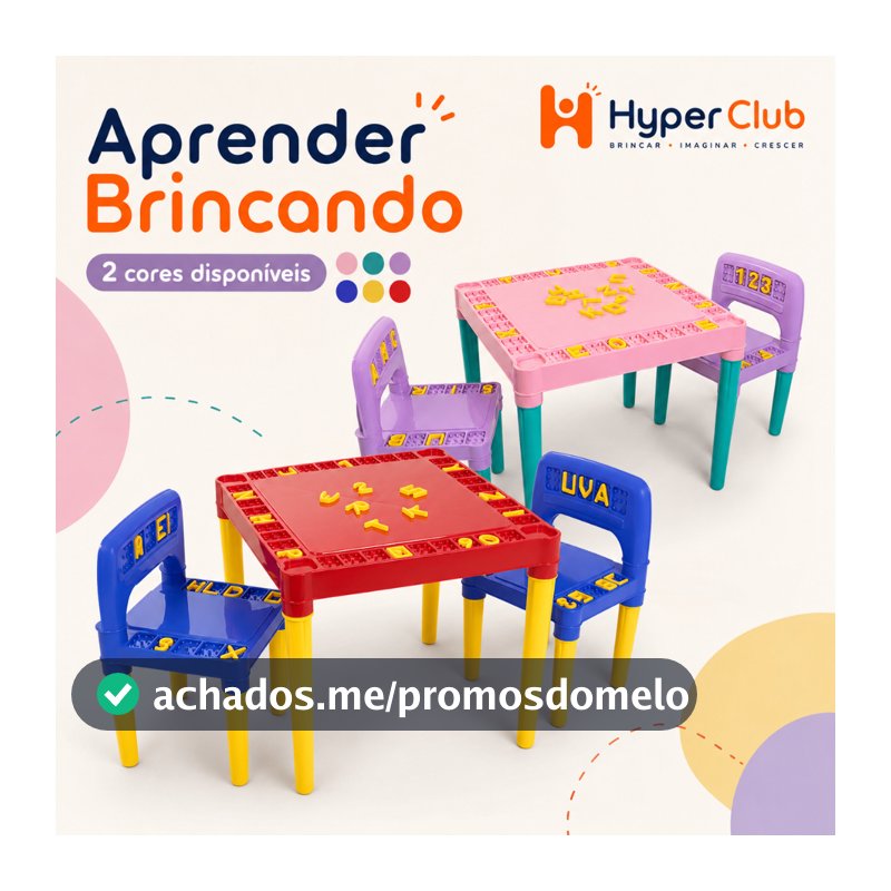 Mesa Educativa Infantil Com 2 Cadeiras para Atividades