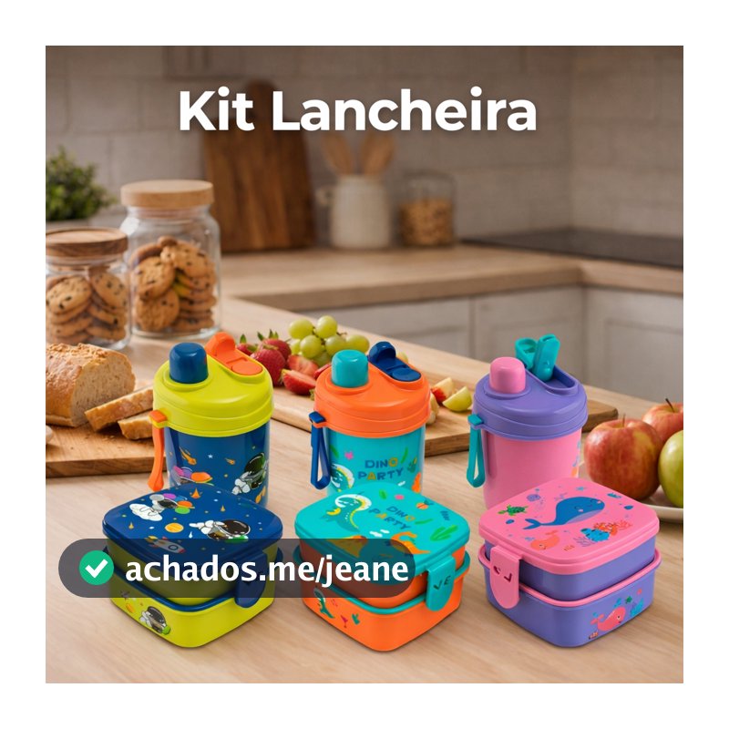 Kit Lancheira Marmita Infantil com Garrafa e Talheres Organização 4 Peças
