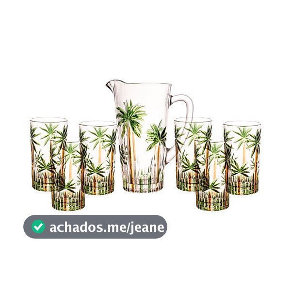 Kit Jarra com 6 Copos Palm Tree Handpaint Wolff em Cristal