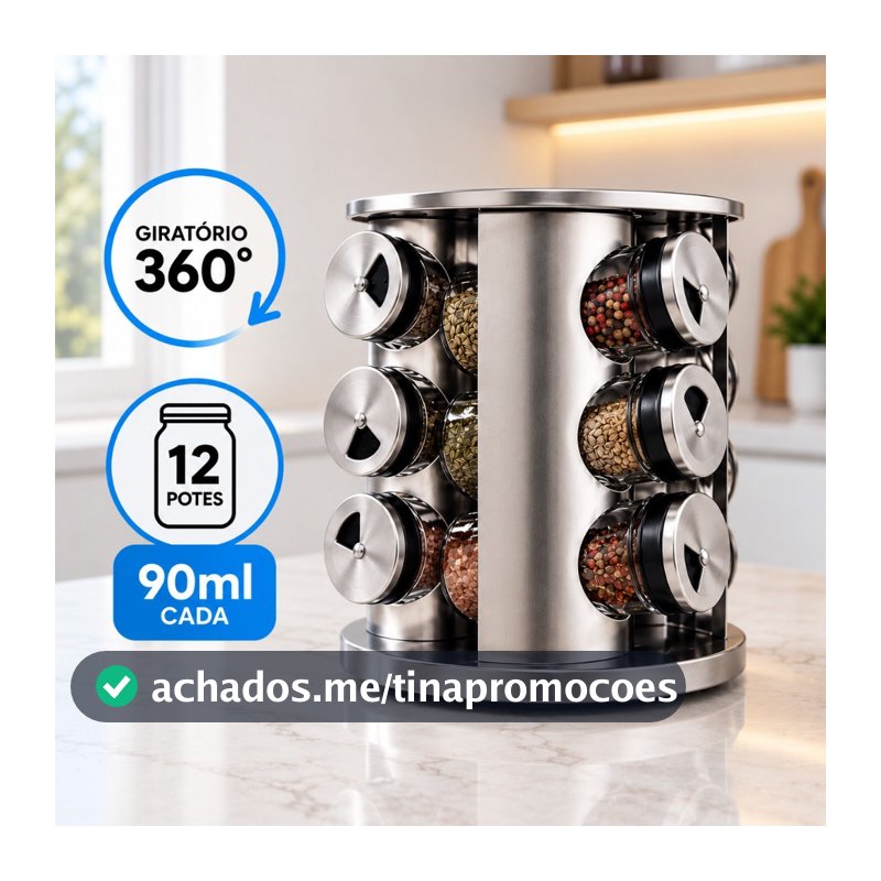 Porta Tempero Condimento Inox 12 Potes Suporte Giratório