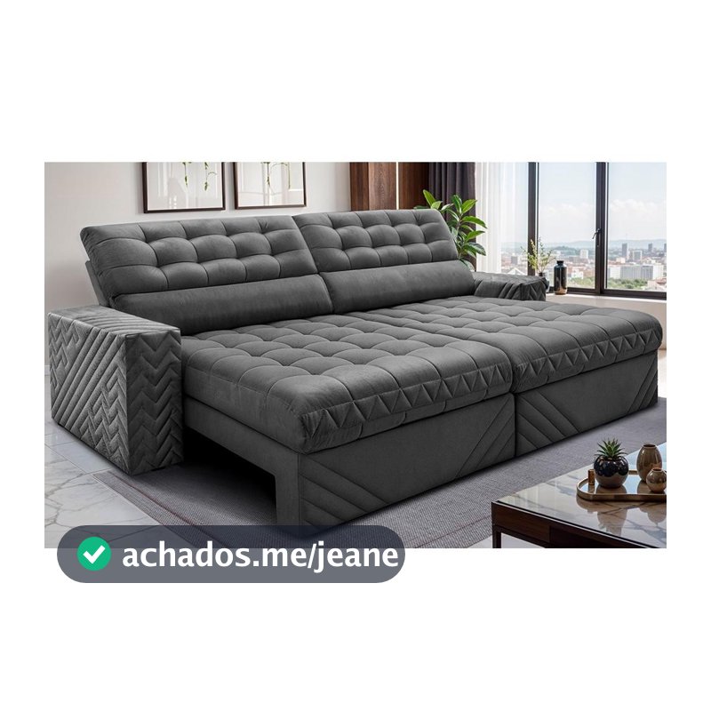 Sofá Retrátil e Reclinável 3,00m Molas Ensacadas Max Spring. Velusoft Cama inBox