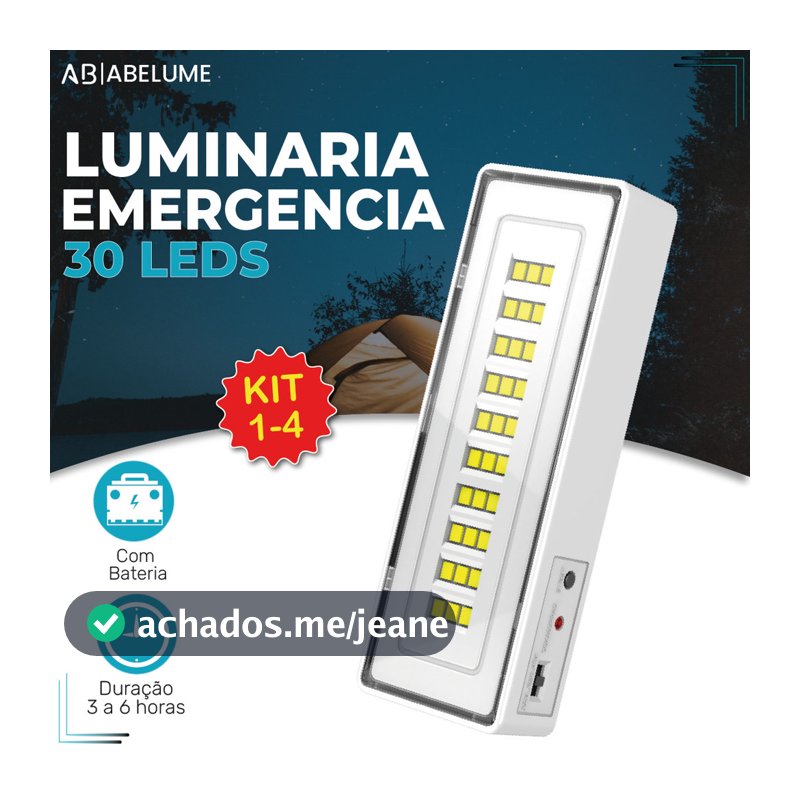Luminária Emergência Lâmpada Portátil 30 Leds Recarregável Bivolt Luz Branca Fria