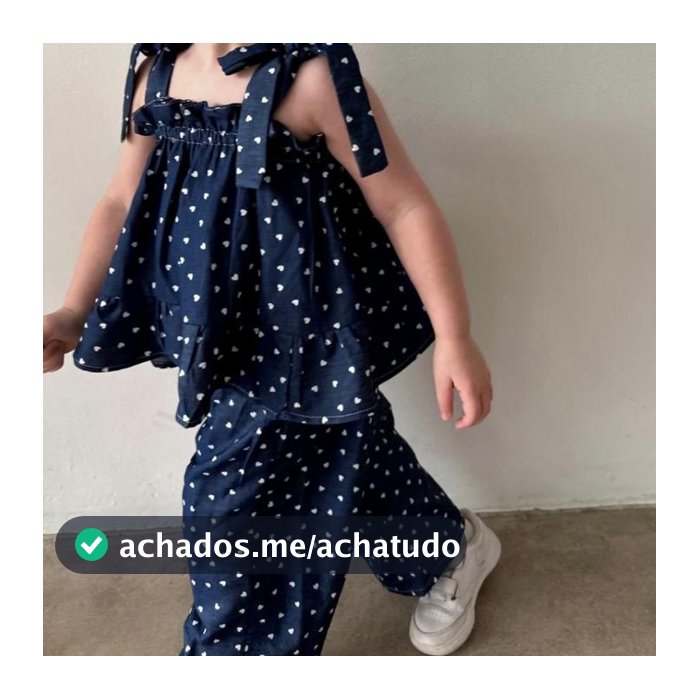 CONJUNTO INFANTIL MENINA FRANZIDO SOLTINHO E CALÇA COM TECIDO ROSA DE POÁ DE CORAÇÃO FASHION