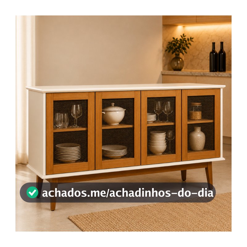 Buffet MDF Balcão Detroit 3 ou 4 Portas - Cantinho do Café Luxo com Prateleiras Portas Deslizantes