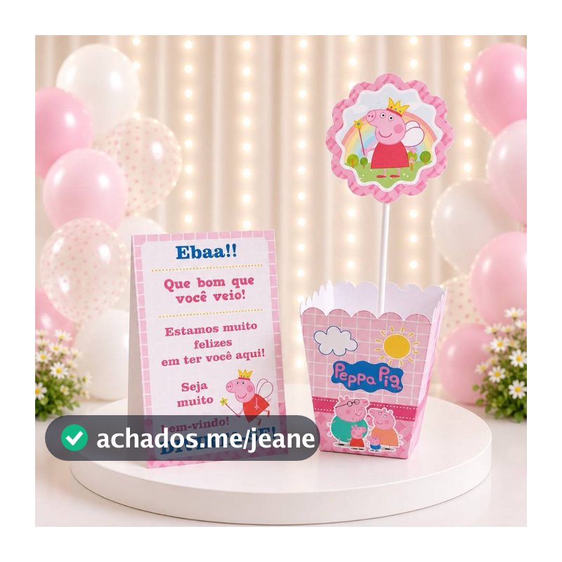 KIT Cachepô + Plaquinhas Peppa Pig  - Centro de Mesa Decoração Festa Infantil - MONTE EM CASA
