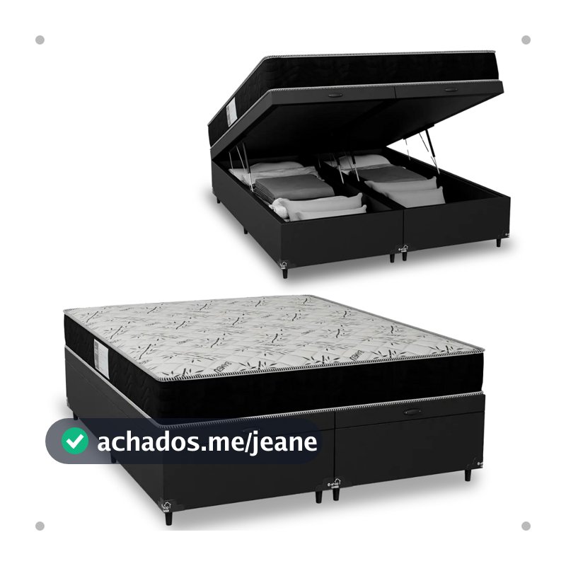 Cama Box Baú Queen Bipartido + Colchão D33 One Face - Couro Preto