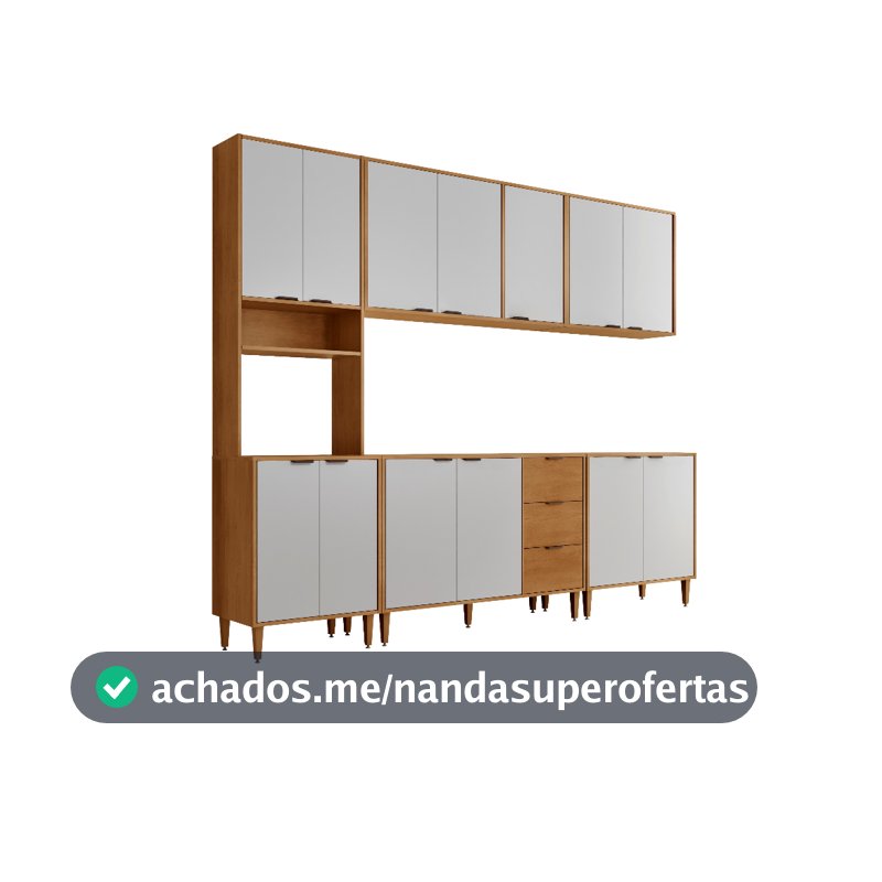 Armário de Cozinha Completo Luísa 100% MDF 5 Peças 12 Portas 3 Gavetas 260cm Moderna Mobília
