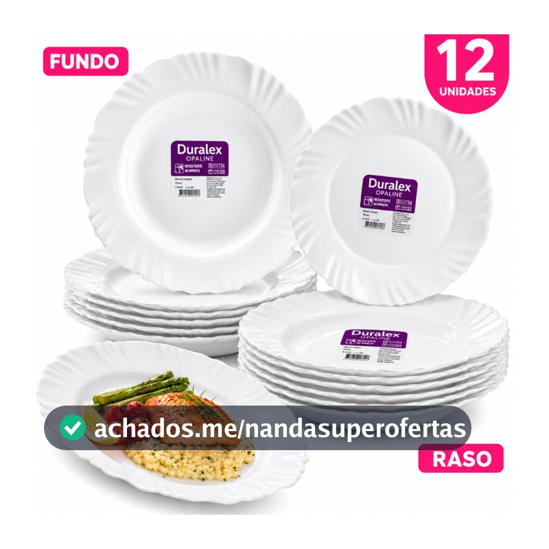 Jogo 12 Pratos Nadir 6 Fundos e 6 Raso Duralex Opaline Petala Resistente Microondas Jantar