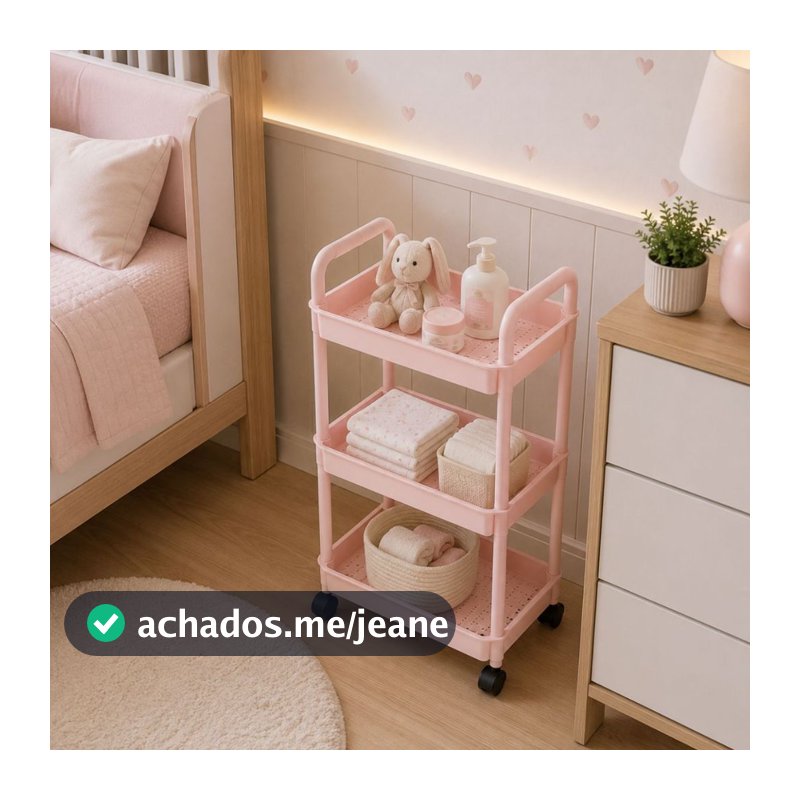 Carrinho Organizador Multiuso Pequeno 3 Andares Resistente Com Rodinhas Cozinha Banheiro Quarto Salão de Beleza 60cm alt