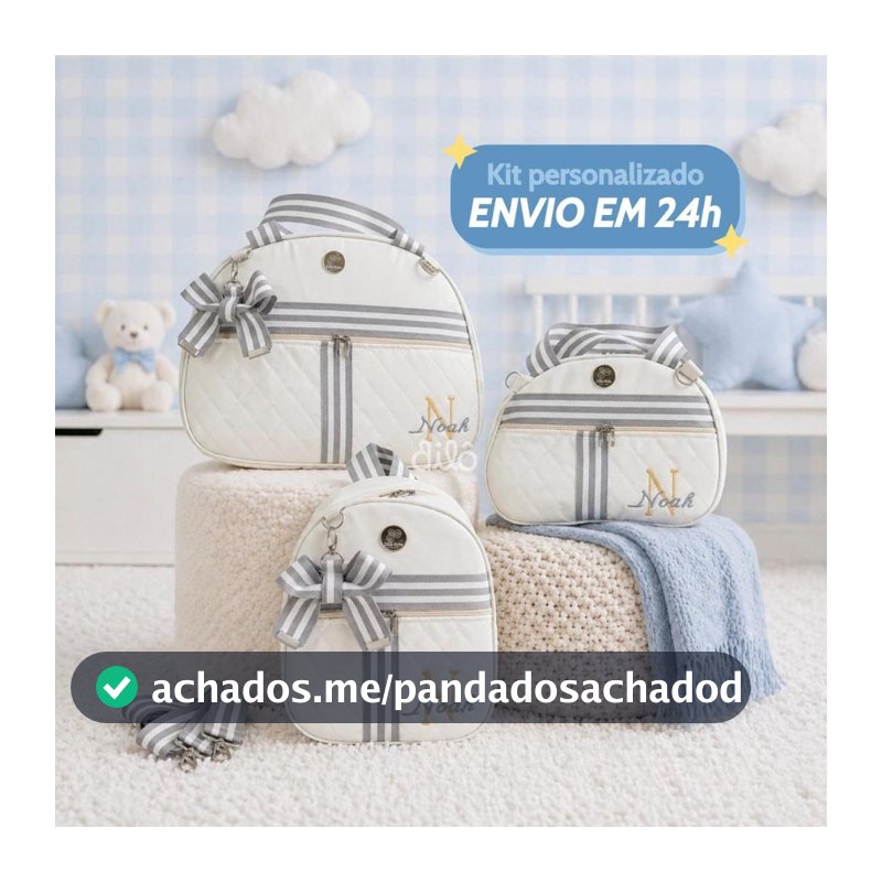 Bolsa maternidade personalizada de luxo 3 peças. Bolsa de bebê com inicial e nome. Dilô Kids