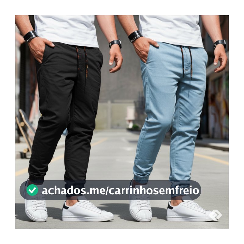 Kit 2 Calça Jogger Masculina Sarja ou Jeans 4 Bolsos com Punho Elástico Streetwear