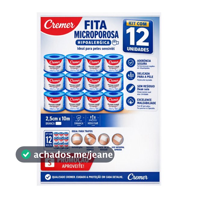 Fita Micropore Cremer - promoção kit com 6 e 12 unidades - 2,5cm x 10m