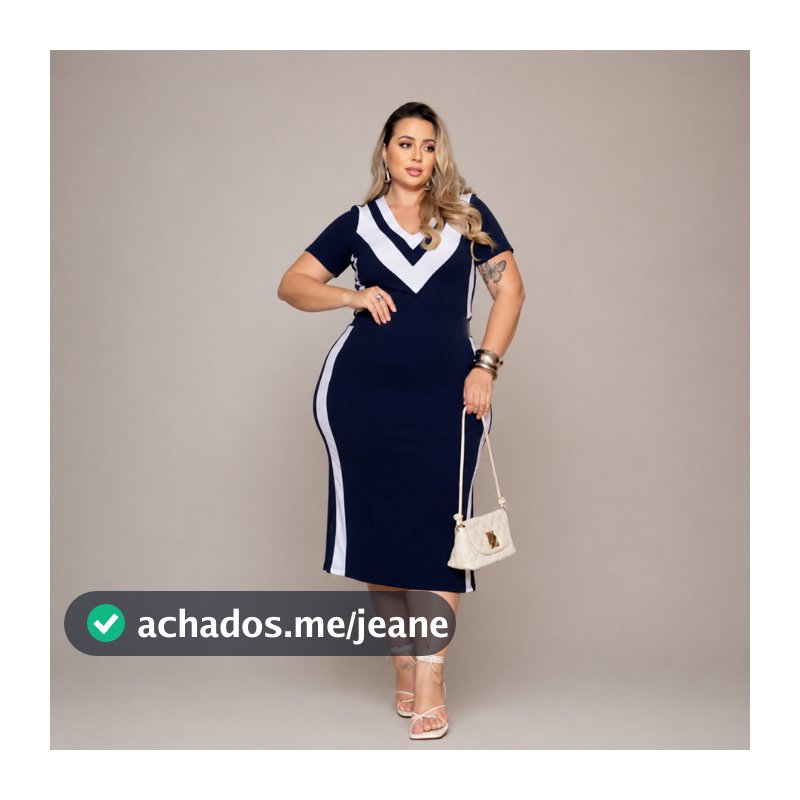 Conjunto Feminino Plus Size Preto e Azul com Recortes que Valorizam a Silhueta