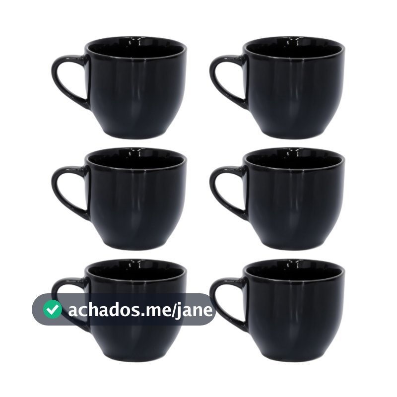 Kit 6 Xícaras Café 170ml Porcelana Preta Canecas Decorativas Para Cozinha