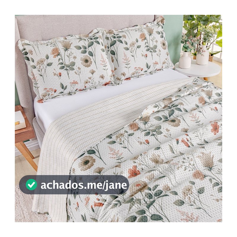 Kit Cobre Leito Colcha King Bouti 3 Peças Dupla Face Estampada Porta Travesseiro Aba Americana