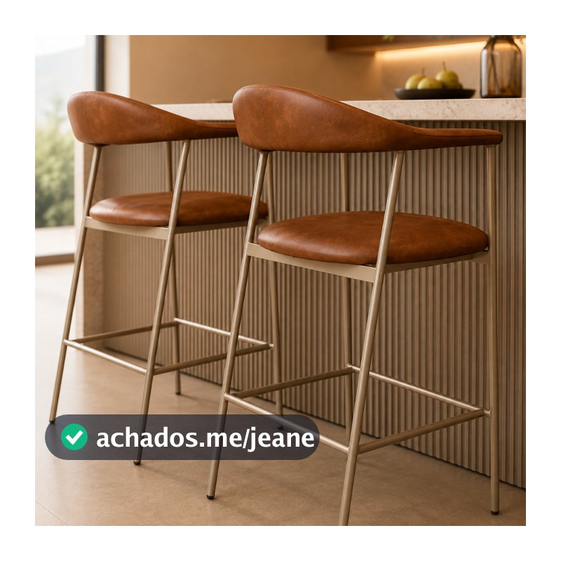 Banqueta Alta em Courino Base Aço Carbono para Bancada Cozinha Área Gourmet Moderna Elegante Confortável Alto Pa