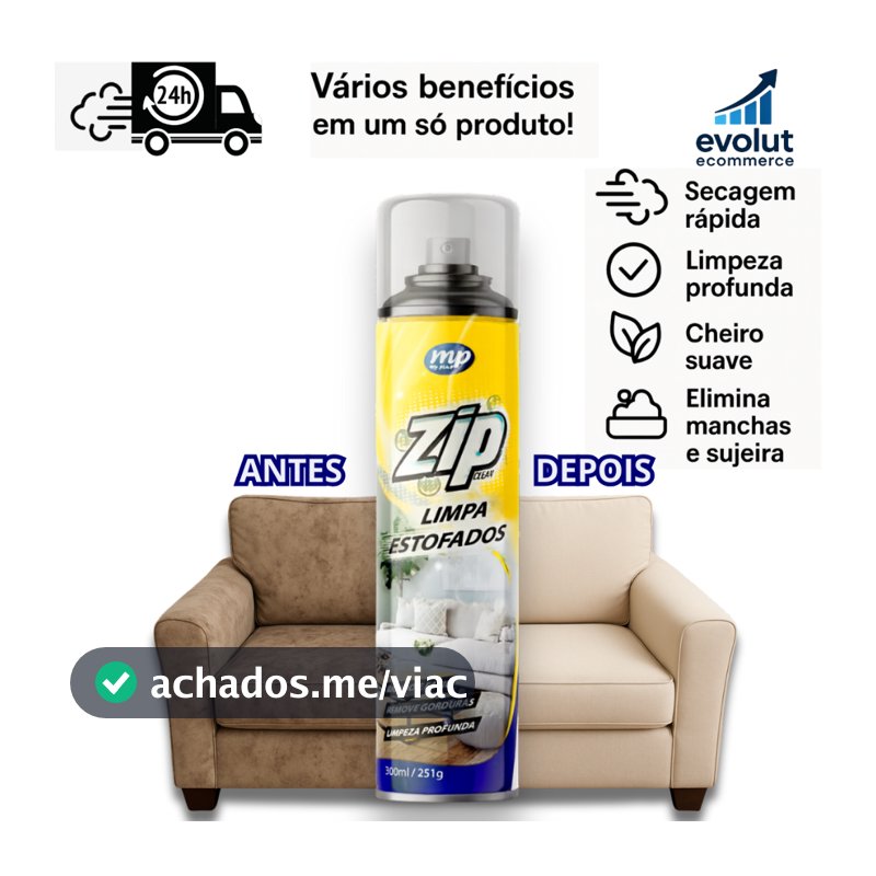 Espuma Spray Zip Clean 300ml Limpa a Seco Sofá, Estofado, Banco de Carro Limpeza Profunda
