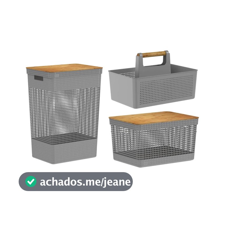 2 Cesto Com Tampa De Bambu 49 e 20 Litros Prático Organizador Com Alça