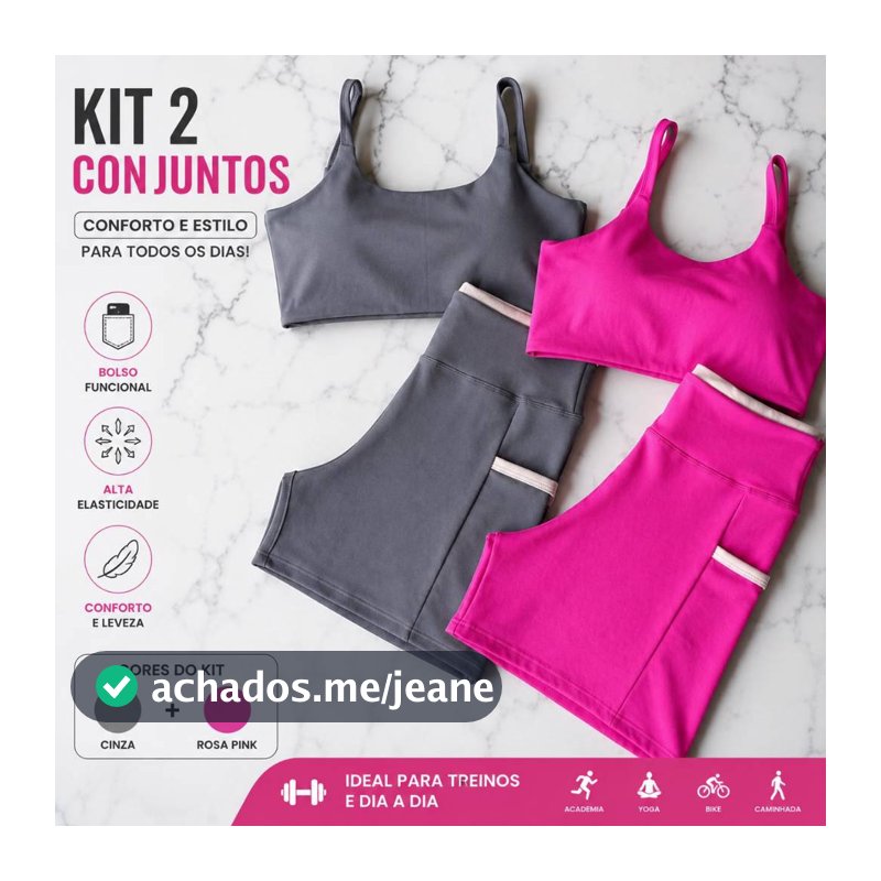 Kit 2 Conjuntos Top Com Bojo Costas Nua + Shorts Cintura Alta Feminino Zero Transparência Roupa de Ginástica