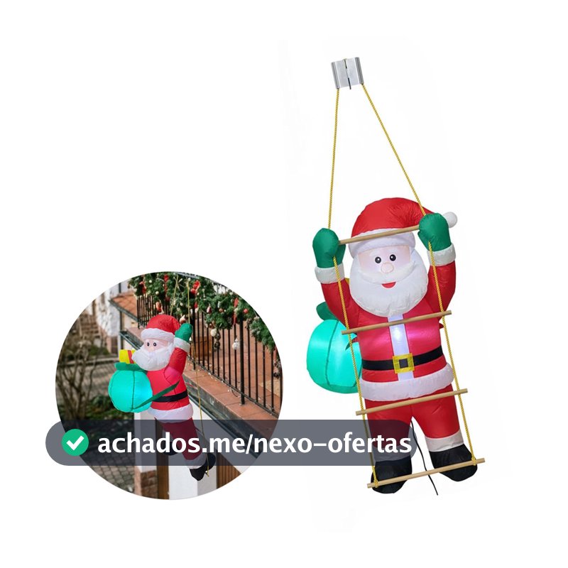 Papai Noel Escalador Inflavel Natal Enfeite Natalino Janela Escada Luz LED Decoracao Casa Loja Varanda Evento Comercio