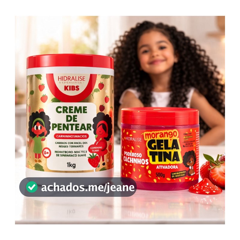 KIT KIDS Hidralise Creme 1KG + Gelatina  Definição Leve Sem Frizz para Cachinhos