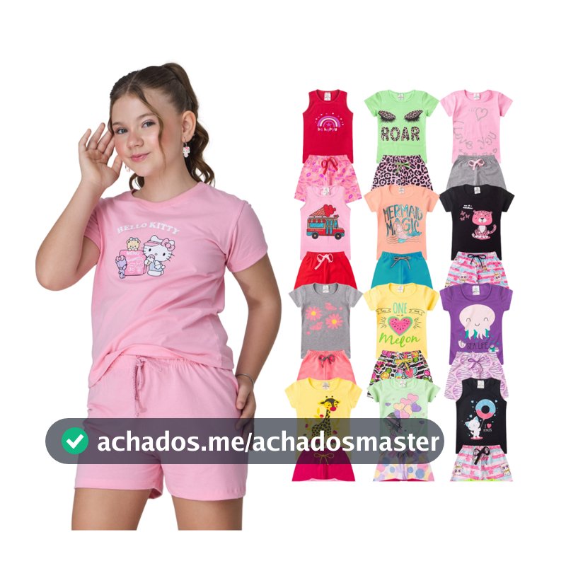 Kit Verão 6 Peças Roupas Infantil Menina 2 à 16 Anos 3 conjunto infantil menina Camiseta Short