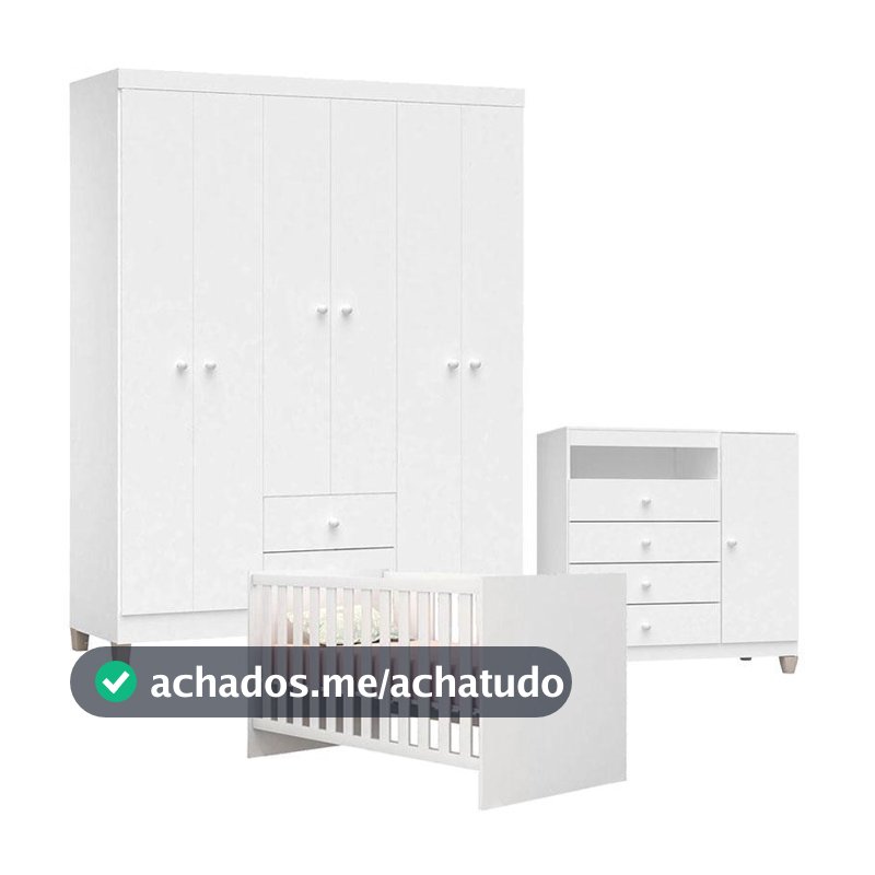 Quarto de Bebê 6 Portas Ternura Baby com Berço Americano Doce Sonho 100 Branco Brilho - Incorplac