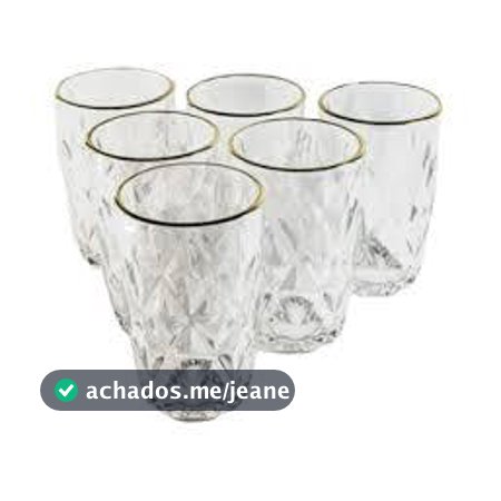 Jogo 6un Copos Diamond Diamante Transparente com Borda Dourada Borda de Ouro 320ML