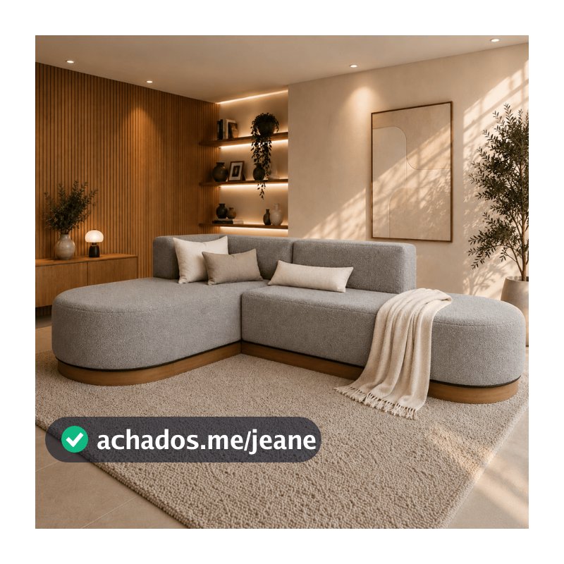 Sofá Modular em L 4 Lugares Tecido Bouclé Base MDP Confortável Sofisticado