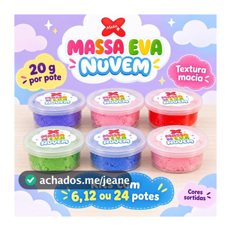 Massa EVA Nuvem Make+ 20g por Pote Kit 6, 12 ou 24 Potes Cores Sortidas para Modelar