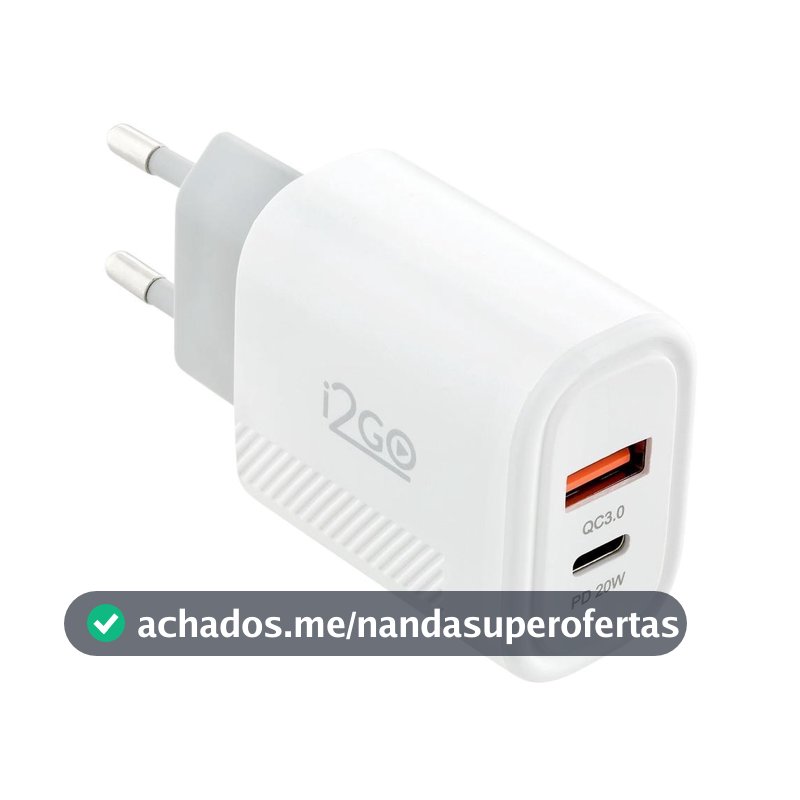 Carregador De Parede Turbo i2GO 1 USB-C 20w + 1 USB-A 18w Power Delivery