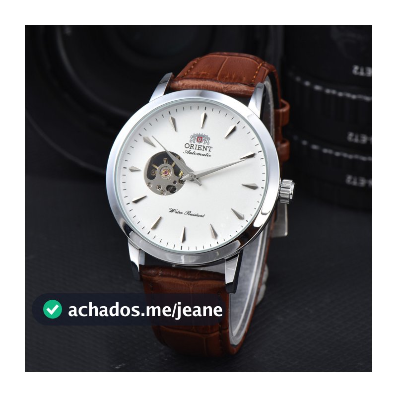 ORIENT simples pulseira de couro genuíno de alta qualidade relógio mecânico espelho safira