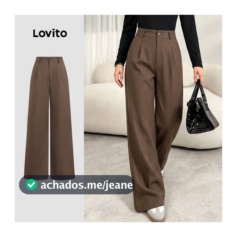 Lovito Calça Elegante com Zíper e Botão Marrom Primavera/verão para mulheres LBL36084