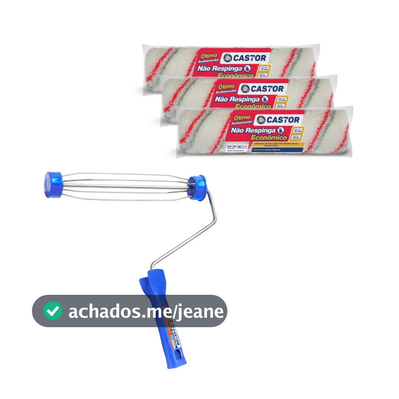 Kit 3 Rolos de Pintura Não Respinga + 1 Cabo - Castor