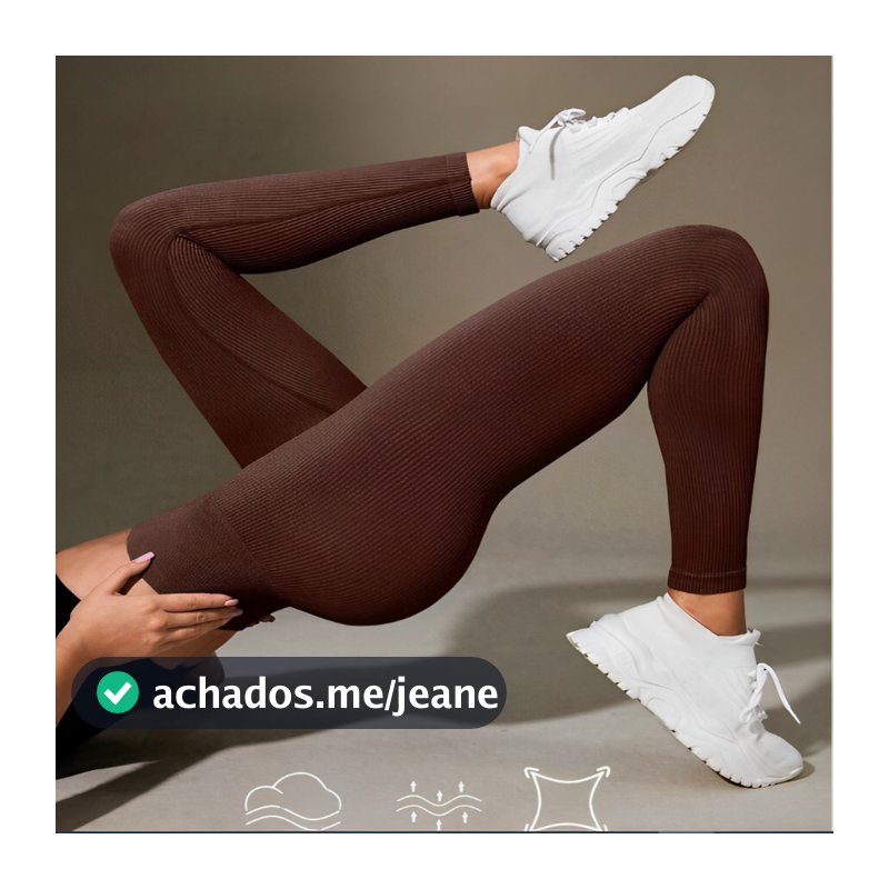 Calça Legging Canelada de Cintura Alta Sem Costura para Academia Feminina, Elástica e Fitness