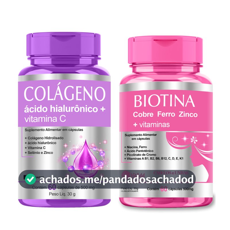 Kit Pele Cabelos e Unhas: Colágeno + Ácido Hialurônico + Biotina e Vitaminas 120cps