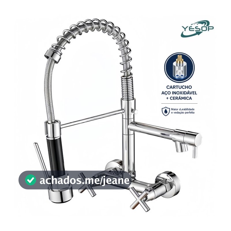 Torneira Cozinha De Parede Gourmet Misturador Quente E Frio Cromada Brilhante Yesop