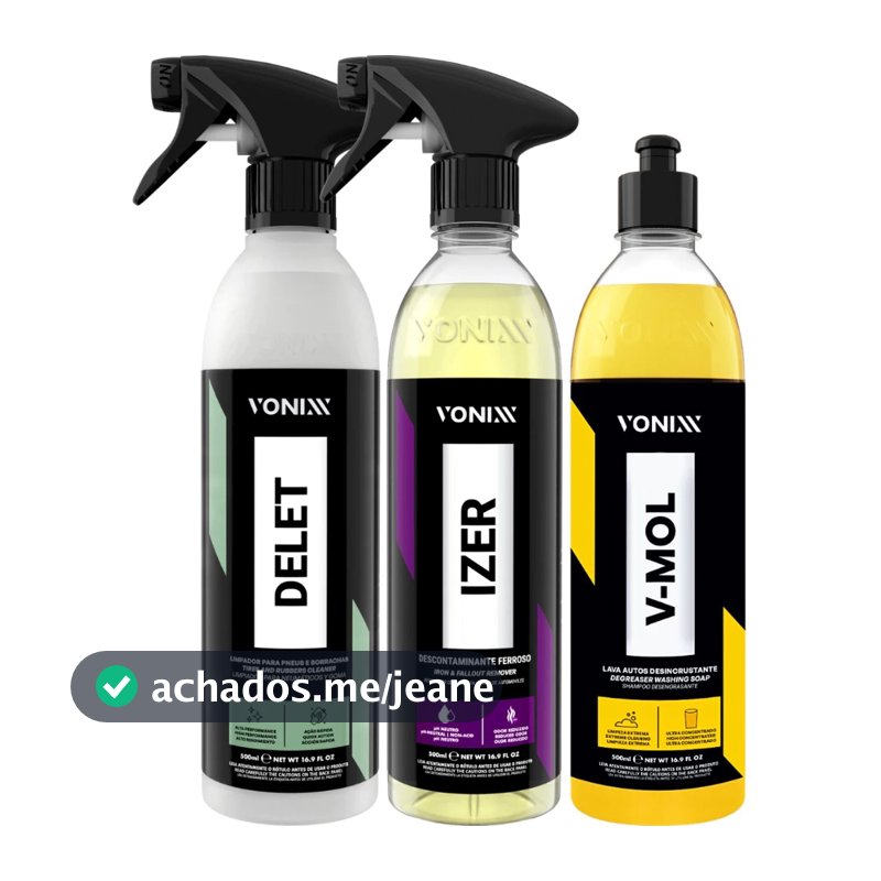 KIT DESCONTAMINANTE FERROSO IZER SHAMPOO V-MOL DELET RESTAURADOR DE PNEUS E BORRACHAS VONIXX Líder
