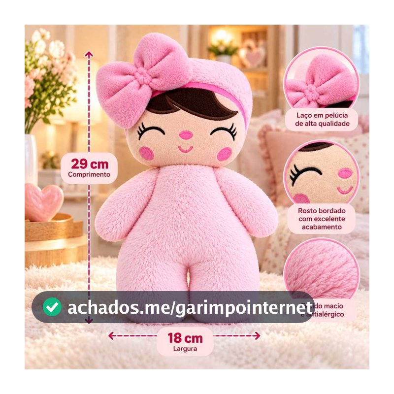 Boneca Bubu de Tecido Antialérgico Lavável Pelúcia Macia Fofa e de Ótima Qualidade