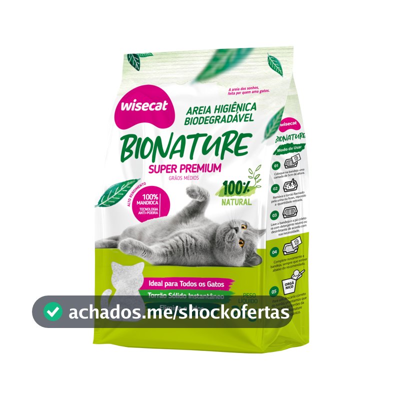 Wisecat - Areia Higiênica Bionature (Verde) - Biodegradável - Tradicional - Super Premium - 2 Kg